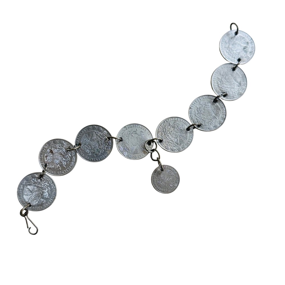 Coin Souvenir Mexican Peso Bracelet VTG Retro Coins Silver Mexico 70s Dangle‎